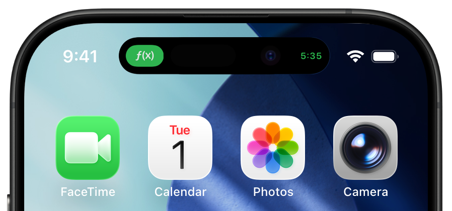 Compact Dynamic Island showing Timetide countdown